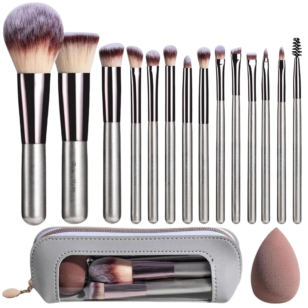 14-teiliges Make-up-Pinsel-Set mit Aufbewahrungstasche und Blending-Schwamm