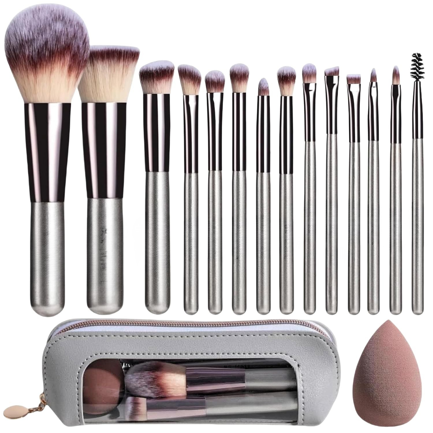 14-teiliges Make-up-Pinsel-Set mit Aufbewahrungstasche und Blending-Schwamm