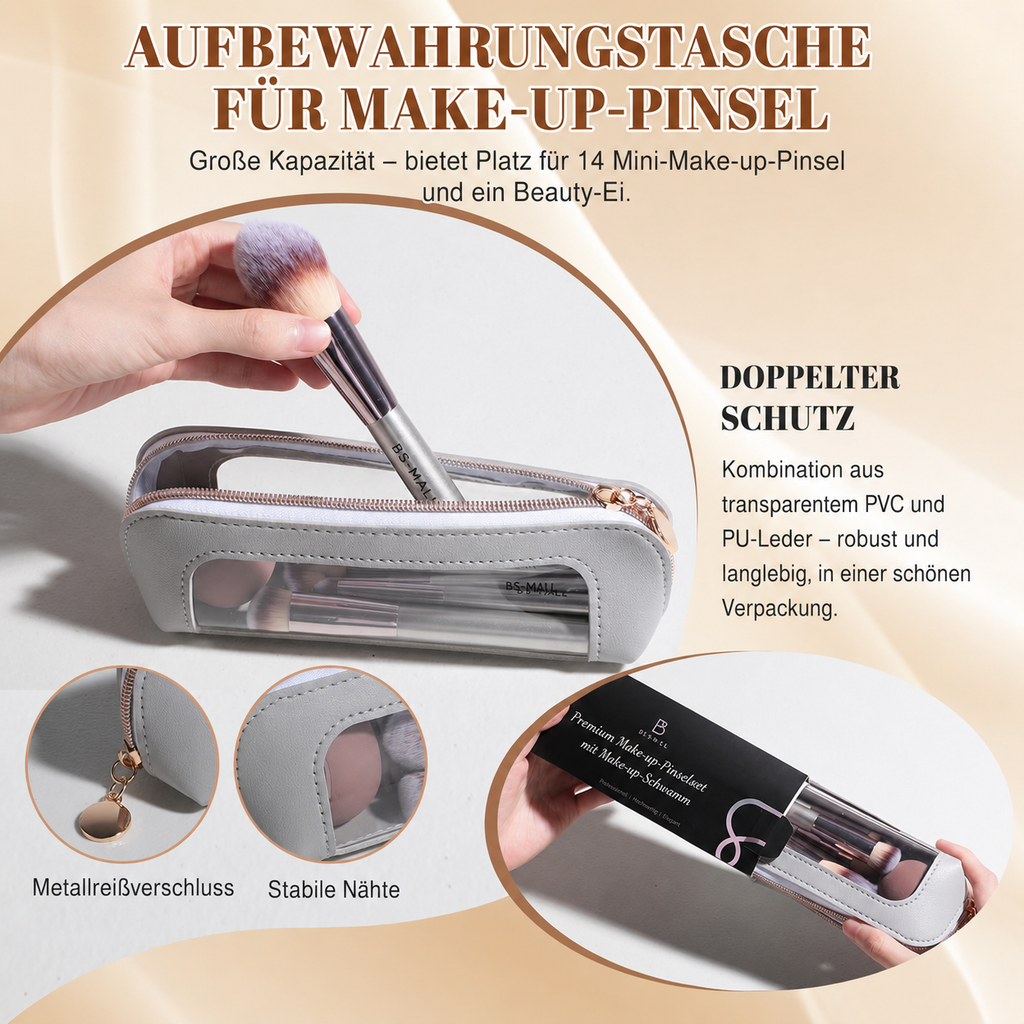 14-teiliges Make-up-Pinsel-Set mit Aufbewahrungstasche und Blending-Schwamm