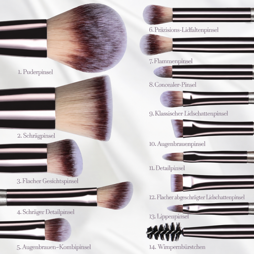 14-teiliges Make-up-Pinsel-Set mit Aufbewahrungstasche und Blending-Schwamm